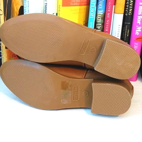 TOP MODA COGNAC BROWN BLOCK HEEL SIDE ZIP ANKLE BOOTS SIZE 8.5 NWT - Picture 6 of 8